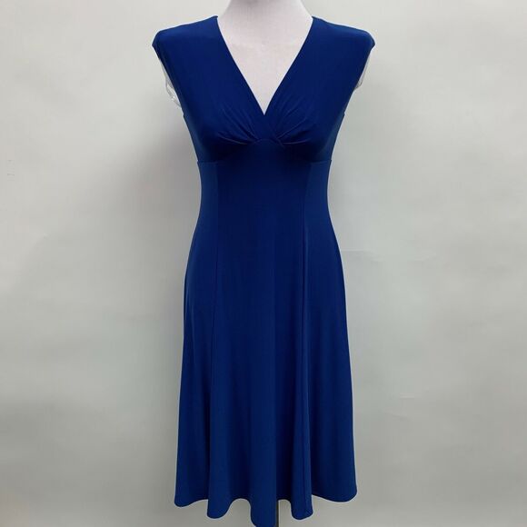 Chaps Women's Dress Petite Small PS Blue V-Neck Sleeveless - Picture 1 of 6